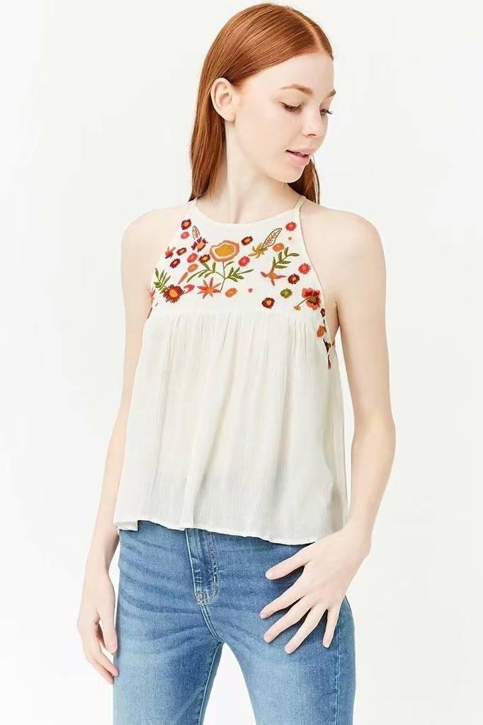 Tank Top Wanita White halter embroidery (M) Import Original
