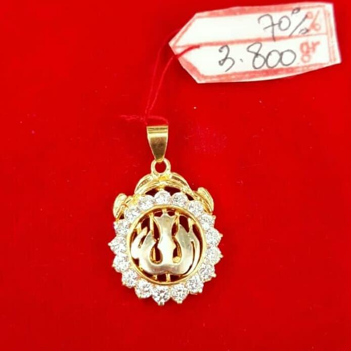 LT87E279E LIONTIN EMAS KUNING PERMATA LAFADZ ALLAH BULAT ANTIK MEWAH