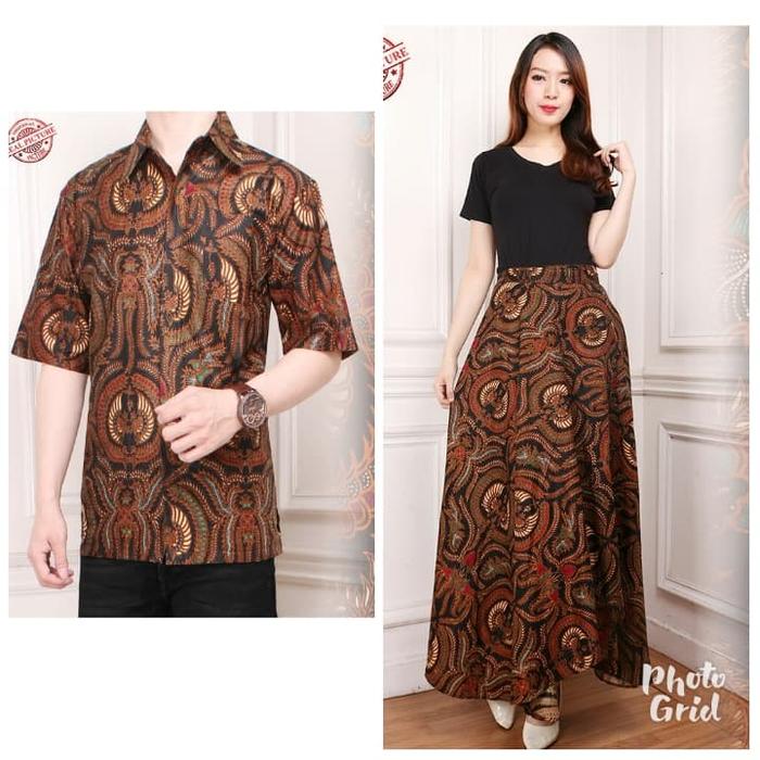 Couple Rok Lilit Kheyla Maxi Payung Panjang Dan Kemeja Batik Pria