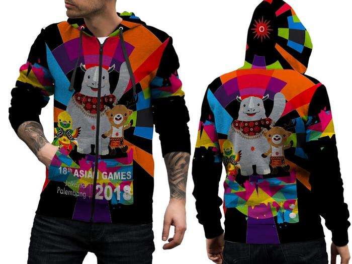 Jaket hoodie zipper asian games hitam