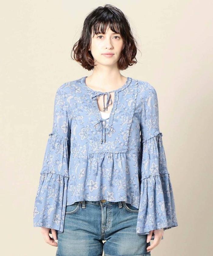 Baju Atasan Blouse Tunik Blue Azure Flower (S) Import Original