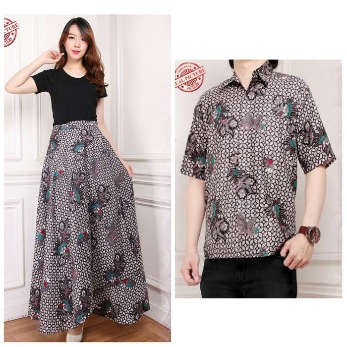 SB Collection Couple Rok Lilit Misa Payung Maxi Dan Kemeja Batik Pria