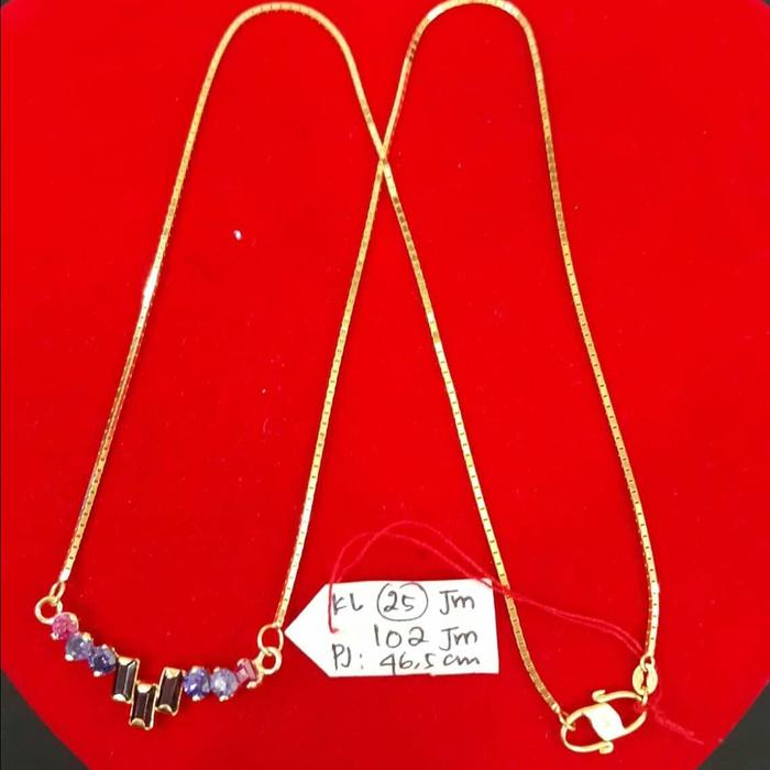KL25JM102JM KALUNG EMAS KUNING PERMATA UNGU FASHION ELEGANT PERHIASAN