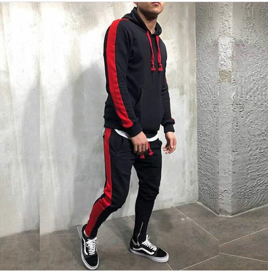 Satu Set Trackpants Dan Hoodie list Merah