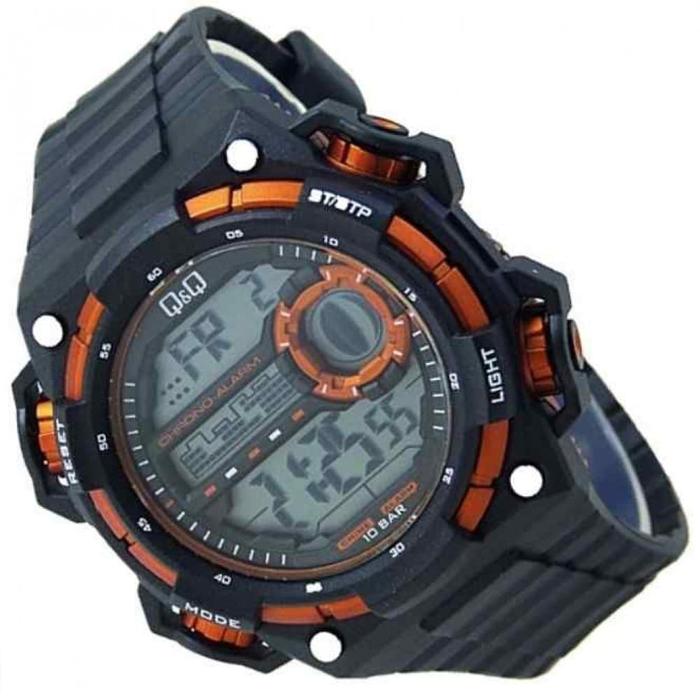 Q&Q QQ Digital Jam Tangan Pria Strap Karet Hitam M163J802Y Original