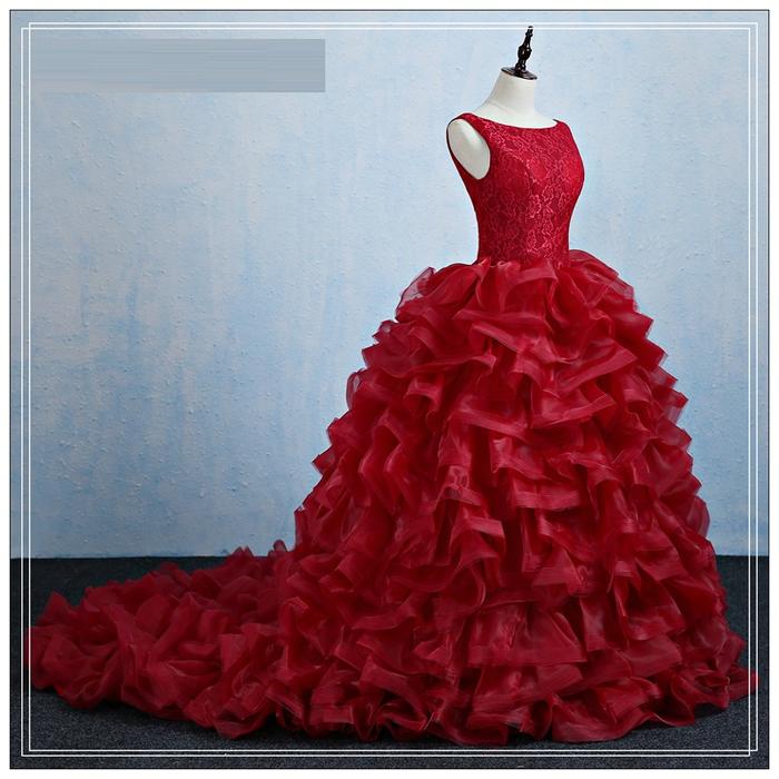 Gaun Pengantin 1901051 Merah Maroon Ekor Wedding Gown