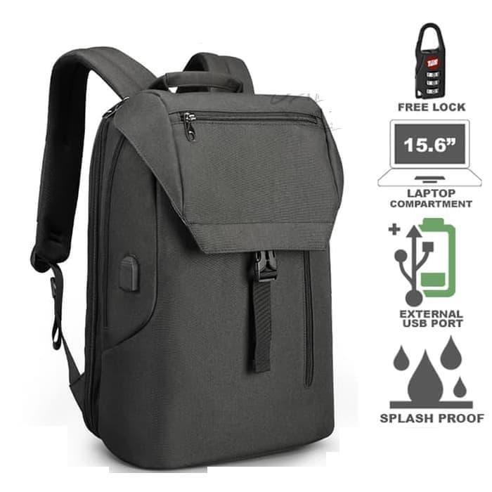 Tas Ransel Pria / Backpack Laptop Cowok USB Anti Air Free Gembok