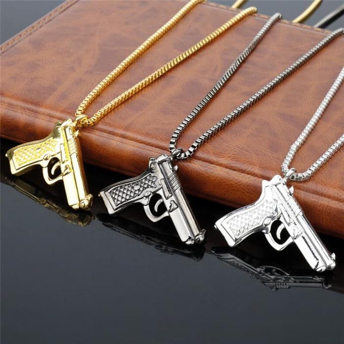 Kalung Handgun Hip Hop Gold 18K Emas Perak