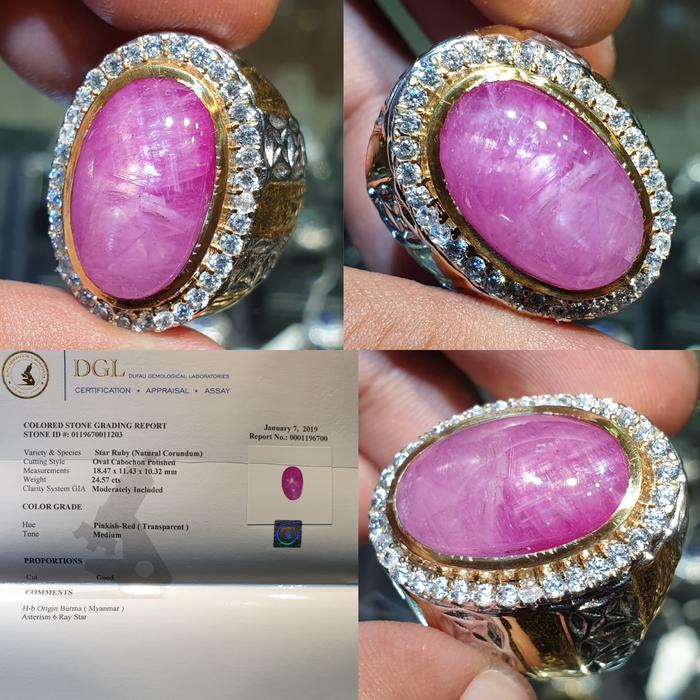 Batu Star Ruby Burma Myanmar Jumbo Sertifikat 24.57 crt