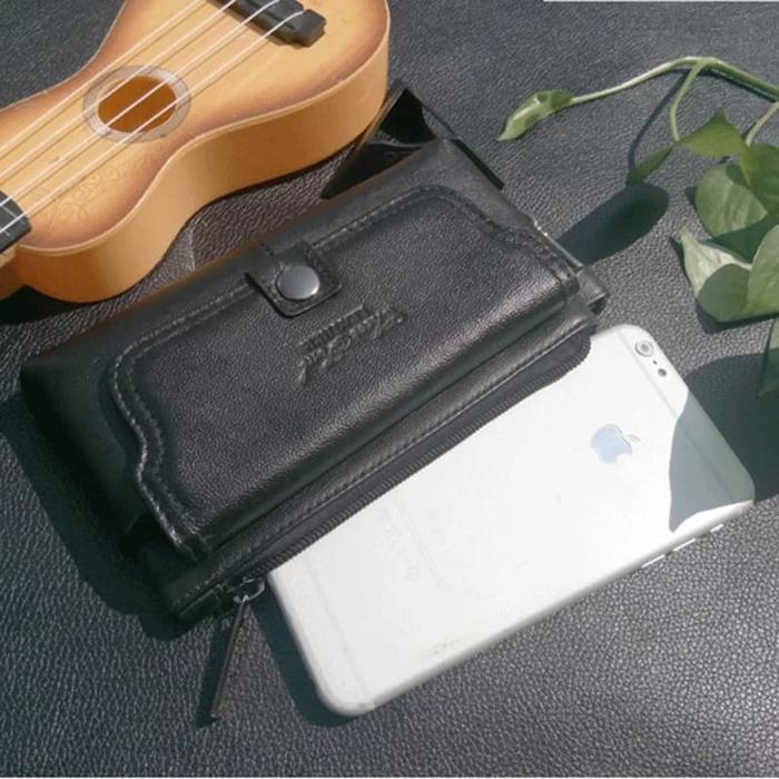 KiosTas77.Dompet hp tidur.Sarung hp kulit.Dompet pria.Sabuk.Hitam226