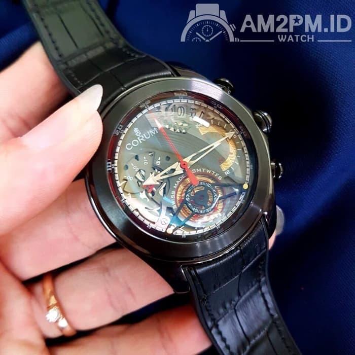Suplier Jam Tangan Corum Bubble Skeleton Automatic Black