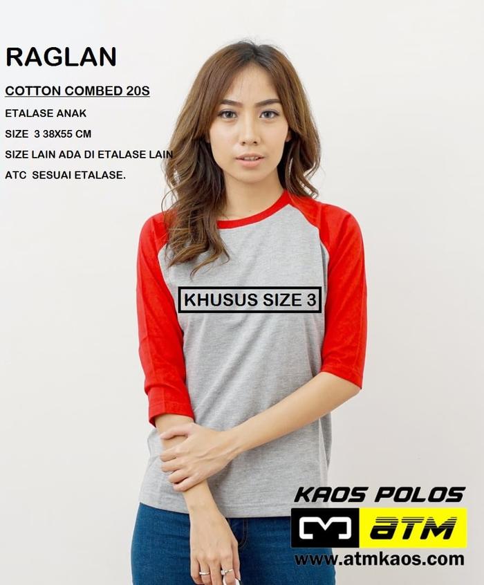 Kaos Polos Cotton Combed 20s Raglan Anak Size 3