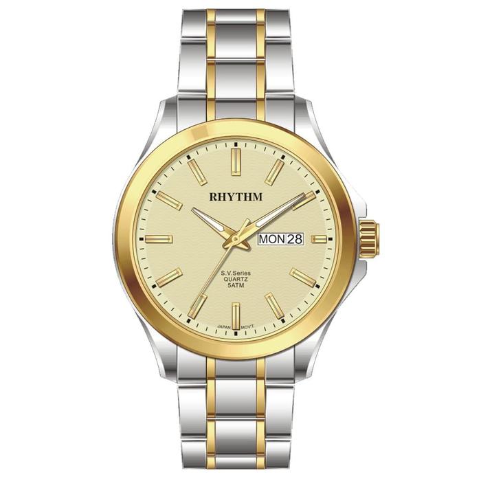 Jam Tangan Pria Rantai Silver Gold Dial Gold RHYTHM GS1604S05