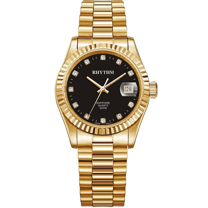 Jam Tangan Couple Pria Rantai Emas Dial Hitam RHYTHM RQ1609S06