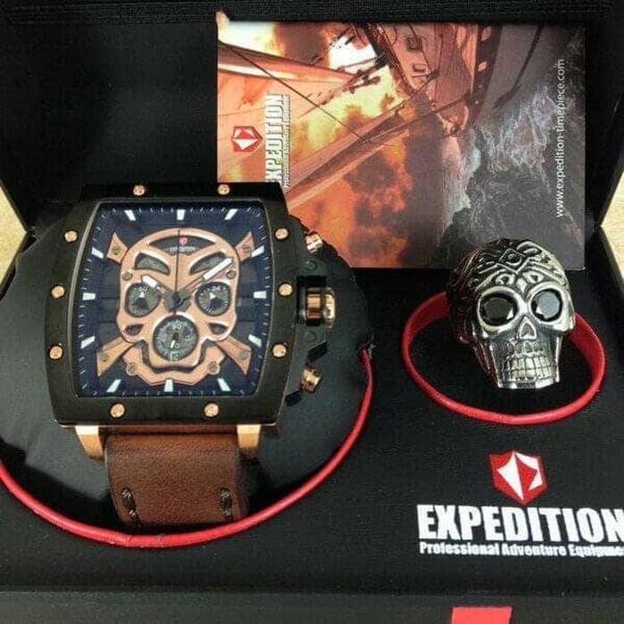 Expedition 6688 black rosegold skull jam tangan pria chronograph