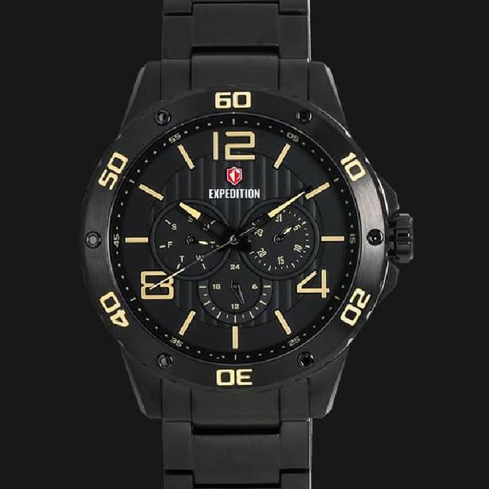 Expedition 6719 fullblack beige jam tangan pria sporty casual exp 6719