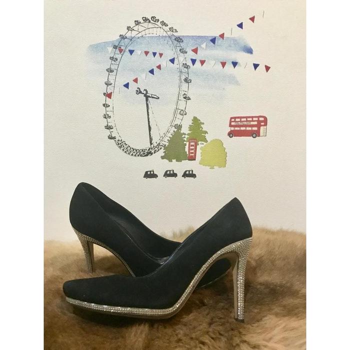 SEPATU RENE CAOVILLA ORIGINAL PRELOVED BLACK BELUDRU DIAMOND HEELS