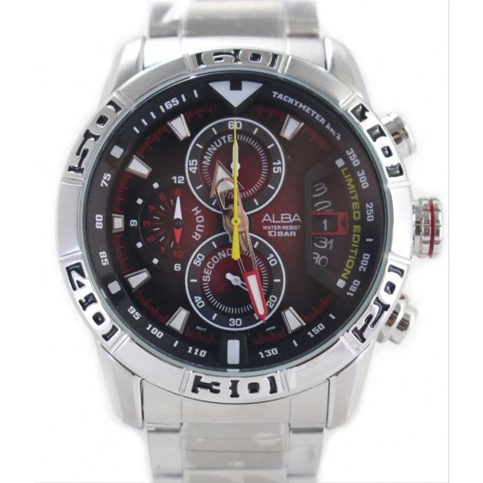 Jam tangan pria Original ALBA av6049 silver Cronograph LIMITED EDITION