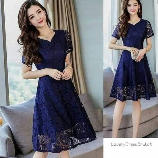 mididress brukat lapis scuba navy - VA258 Casual Waist