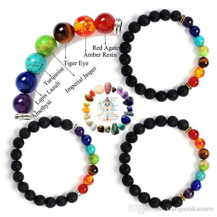 Gelang Healing Crystal 7 Cakra Reiki Buddha Batu Lava Rough [IMPORT]