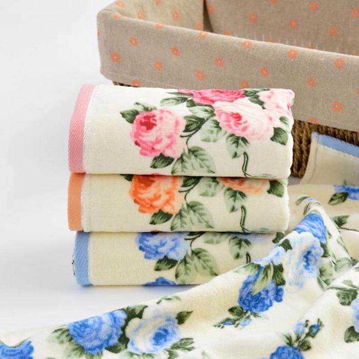 Sapu Tangan Handuk Desain Bunga Bahan Katun Bamboo Fiber, Cepat Kering