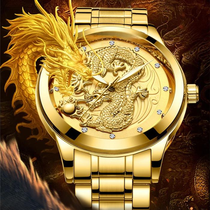 FNGEEN Watch Men's Gold Dragon Luminous Waterproof Quartz Watch