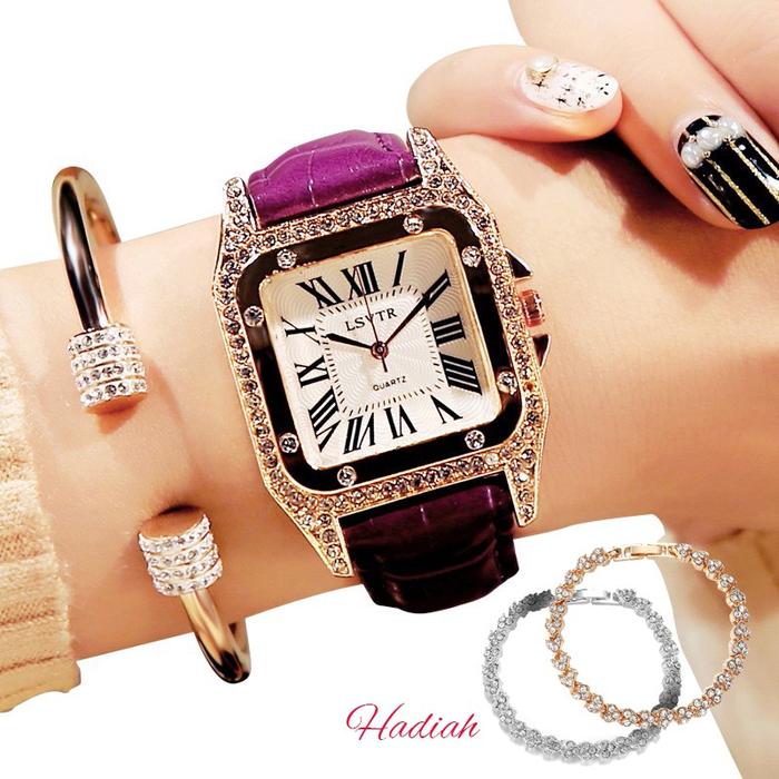 LSVTR Jam Tangan Wanita Retro Diamond Quartz Analog