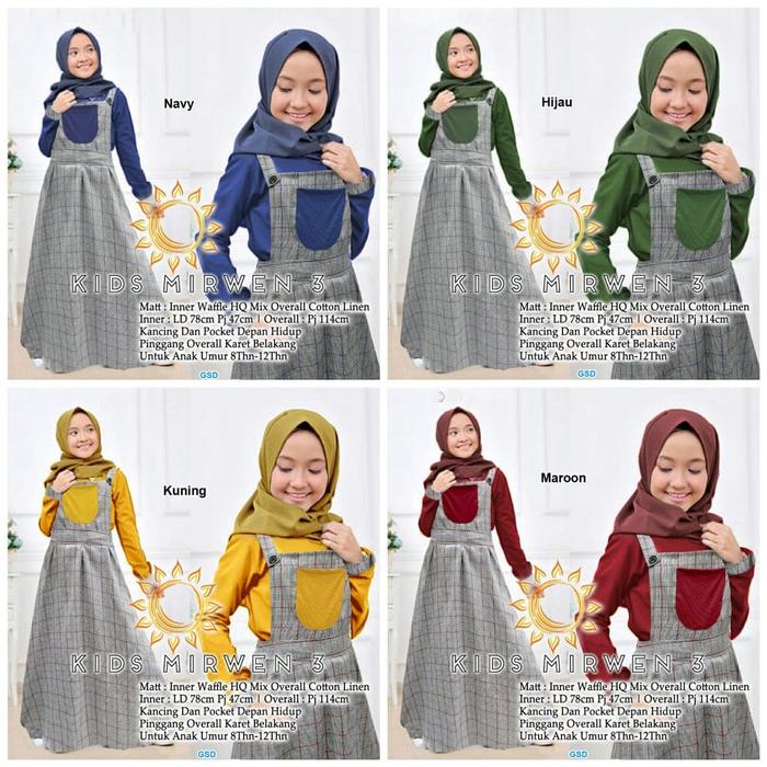 Kids Mirwen/setelan overall anak/setelan gamis anak/setelan syari anak