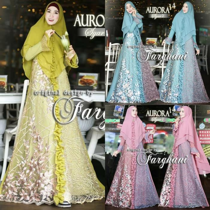 Gamis Pesta Syari Brokat Aurora 14 by Farghani. Dress Kebaya Gaun Pengantin Muslim
