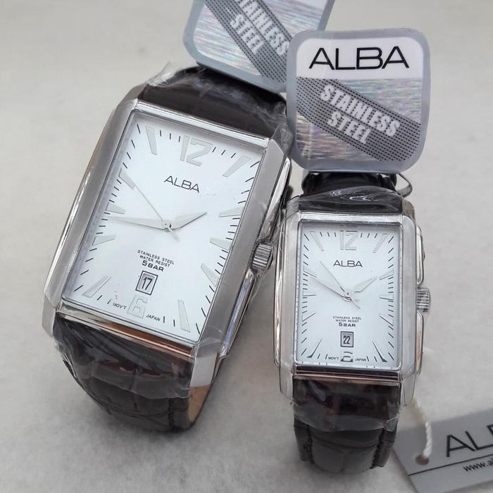 Jam tangan ALBA pria AS9719 dan wanita AH7B13 couple kulit coklat tua
