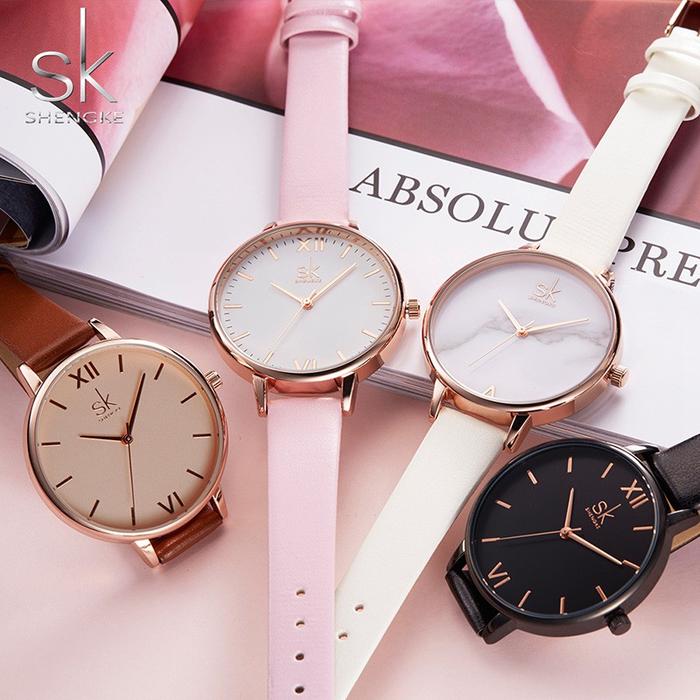Shengke Fashion Women's Watch Waterproof Leather Quartz Casual