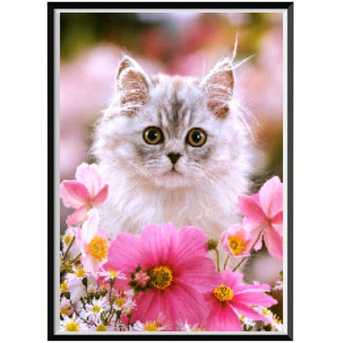 DIY Lukisan Diamond 5D dengan Gambar Mozaik Kucing dan Bunga