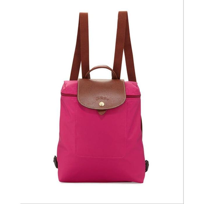 Original 100 Persen Tas Longchamp Le Pliage Tas Backpack Cyclamen Pink