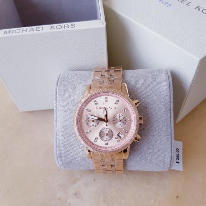 Michael Kors #mk6077 Ritz Chronograph Rose Gold Tone Dial Steel Ladies