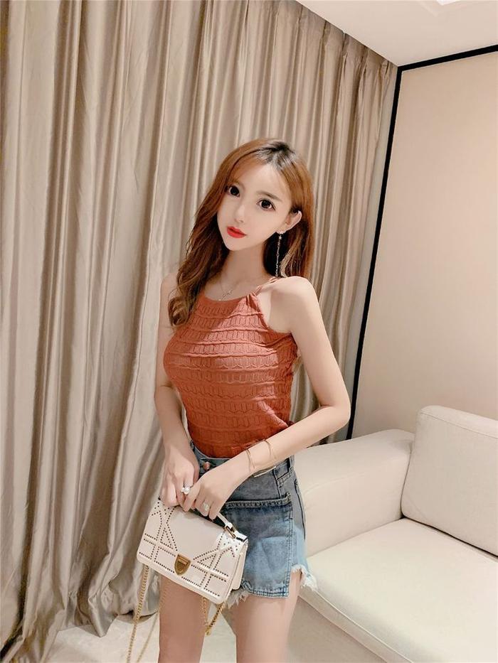 Baju Tank Top Wanita Brick Red Halter Import