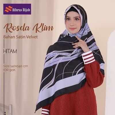Scarf Jilbab Segiempat Nibras Hijab Rosela Klim Hitam 140x140 cm Satin