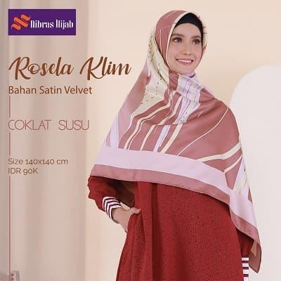 Jilbab Segiempat Nibras Hijab Rosela Klim Coklat Susu 140x140 cm Satin
