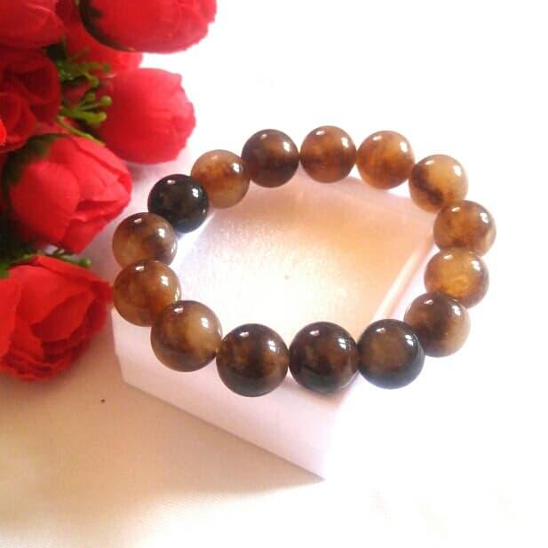 Gelang Giok Aceh Coklat Tua Belang Putih Natural Jatuh Tidak Pecah