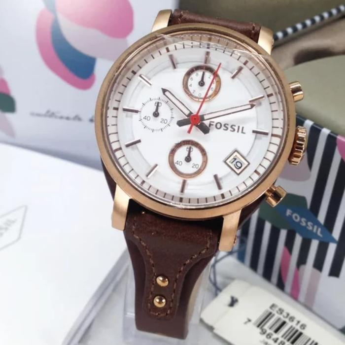 Jam Wanita Merek Fossil ES3616 & ES 3616 Brown 38mm Original Fullset