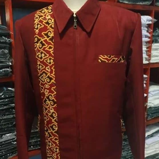 Jasket Pria Wanita Model Batik Warna Merah Marun Jumbo XXL