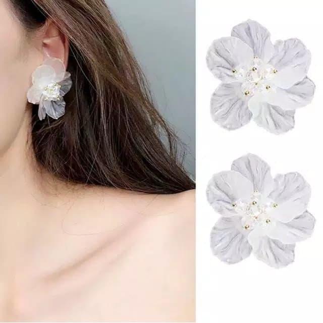 Anting Korea Anting Tusuk Kelopak Bunga Besar Akrilik Putih_AW88