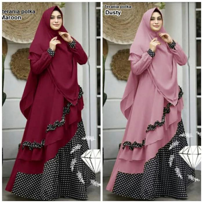 Syari terania polka/terusan maxi wanita/terusan panjang wanita/gamis