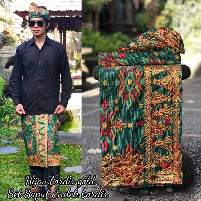 pakaian adat bali set saput udeng songket topi khas bali