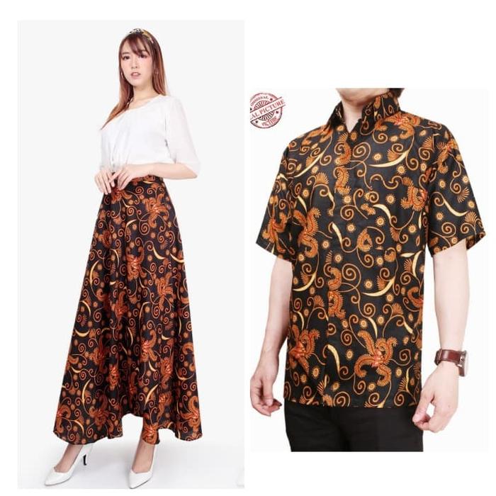 SB Collection Couple Rok Lilit Deniz Payung Maxi Dan Kemeja Batik Pria