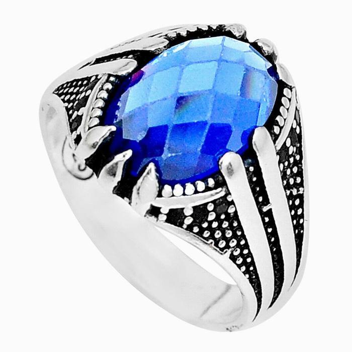Cincin Turkey 6.79cts RED GARNET dan Blue Sapphire quartz Real Perak