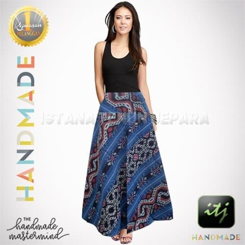 Rok Batik Wanita Bahan Kain Tenun Troso Motif Toraja Biru