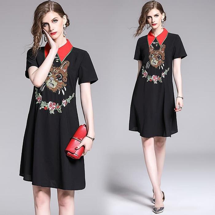 dress premium high quality gaya eropa kerah kaku/dress gaya eropa