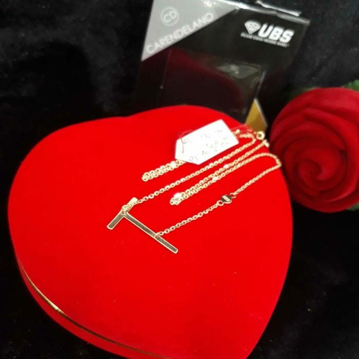 Kl131jm64jm KALUNG EMAS LIONTIN HURUF T INISIAL NAMA ABJAD UBS 70% NEW