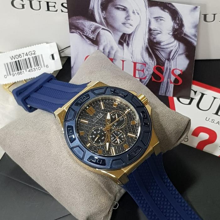 Jam Pria Merek Guess W0674G2 Rubber Original BM 4.7cm Fullset