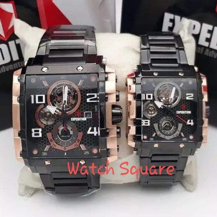 Jam Tangan Couple Expedition Original E6757 Black Rosegold